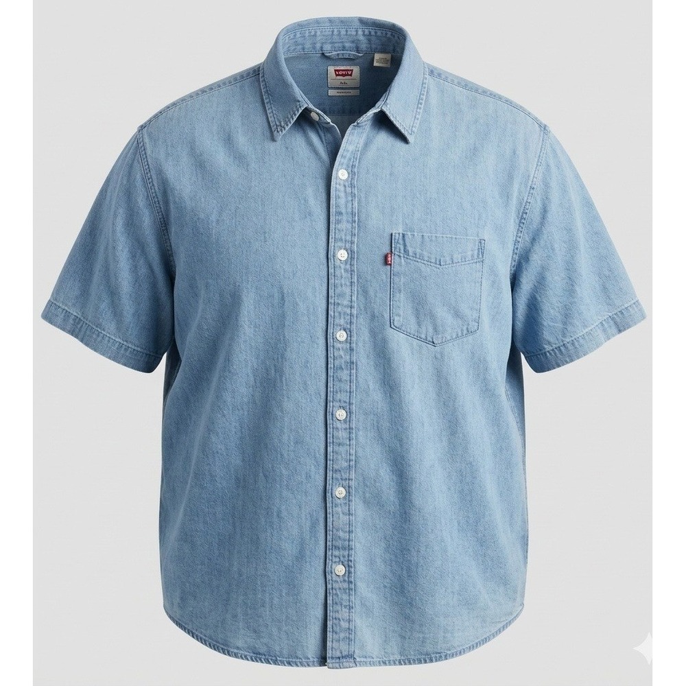 Levi's Denim Button Down Shirt Mens XXL‎ Blue Short Sleeve Chambray Western